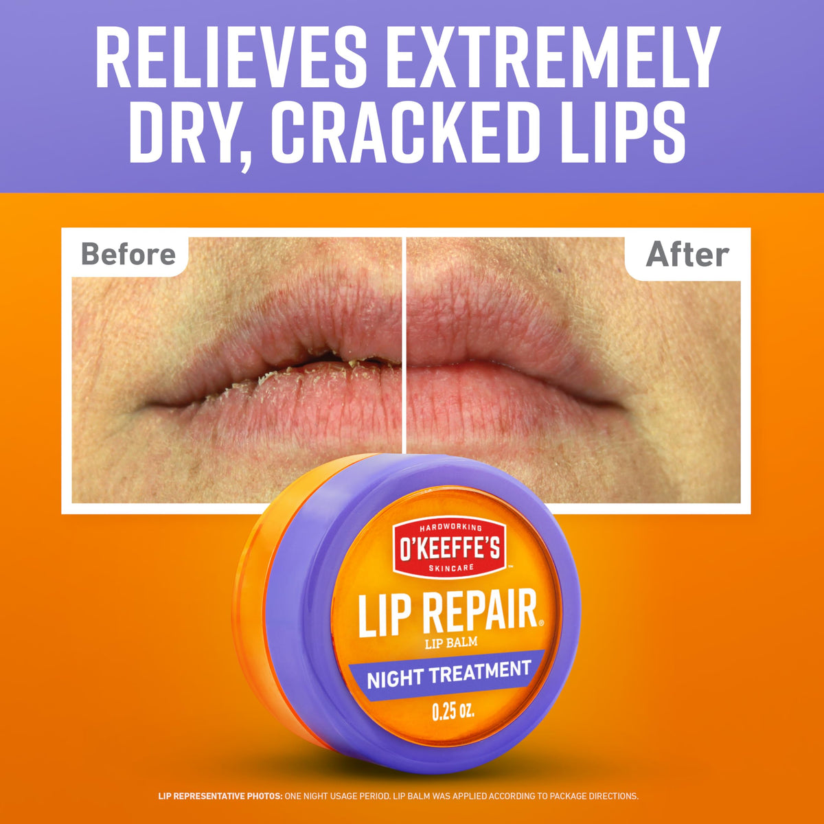 OKeeffes Lip Repair Night Treatment Balm, 0.25 oz Jar