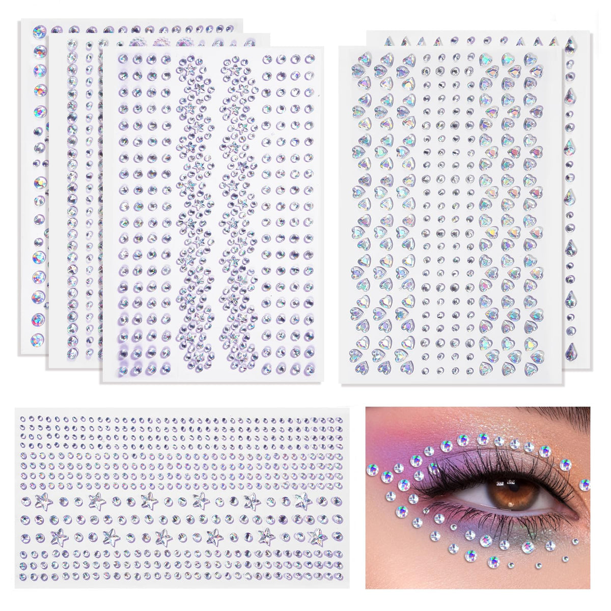 1965Pcs Face Gems for Women, Self-Adhesive Eye Jewels for Body and Hair