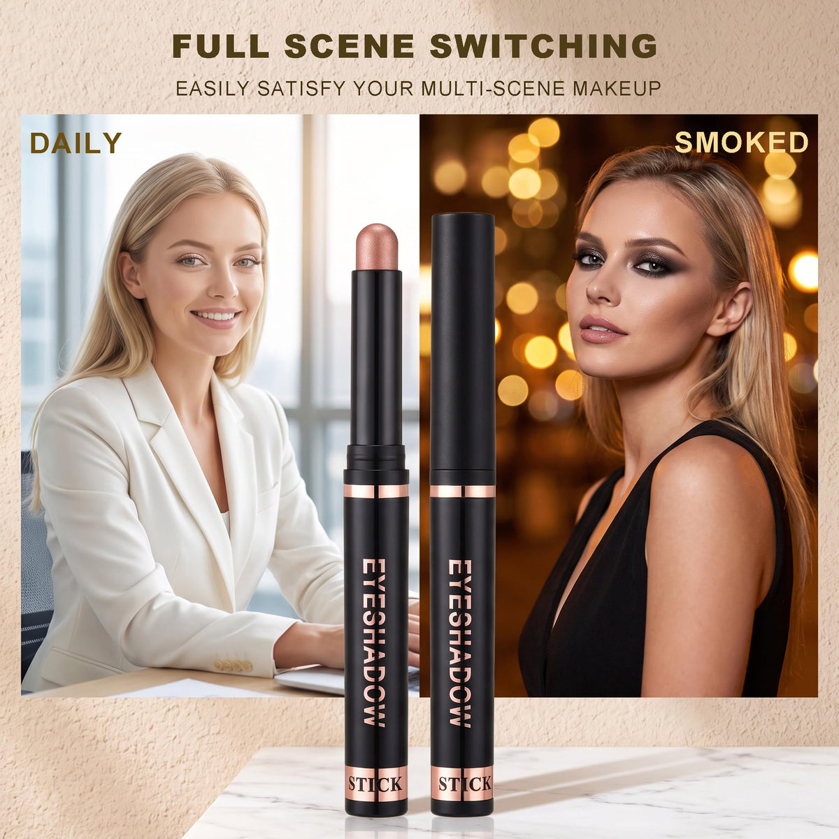 12 Colors Shimmer Eyeshadow Stick Set, Cream Eye Shadow Pen for Beginners