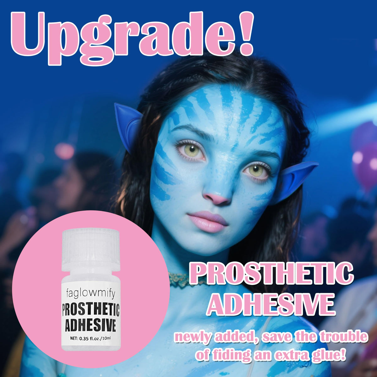 8pcs Avatar Makeup Kit,Navy Blue White Face Paint, Royal Blue Face Paint for Smurf Mystique Cosplay,Lip Gloss,White UV Eyeliner, Short Elf Ears,Single Eyeshadow,Halloween Body Paint Set with 2 Sponges