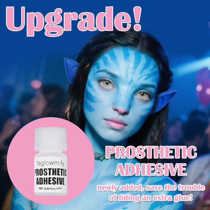8pcs Avatar Makeup Kit,Navy Blue White Face Paint, Royal Blue Face Paint for Smurf Mystique Cosplay,Lip Gloss,White UV Eyeliner, Short Elf Ears,Single Eyeshadow,Halloween Body Paint Set with 2 Sponges