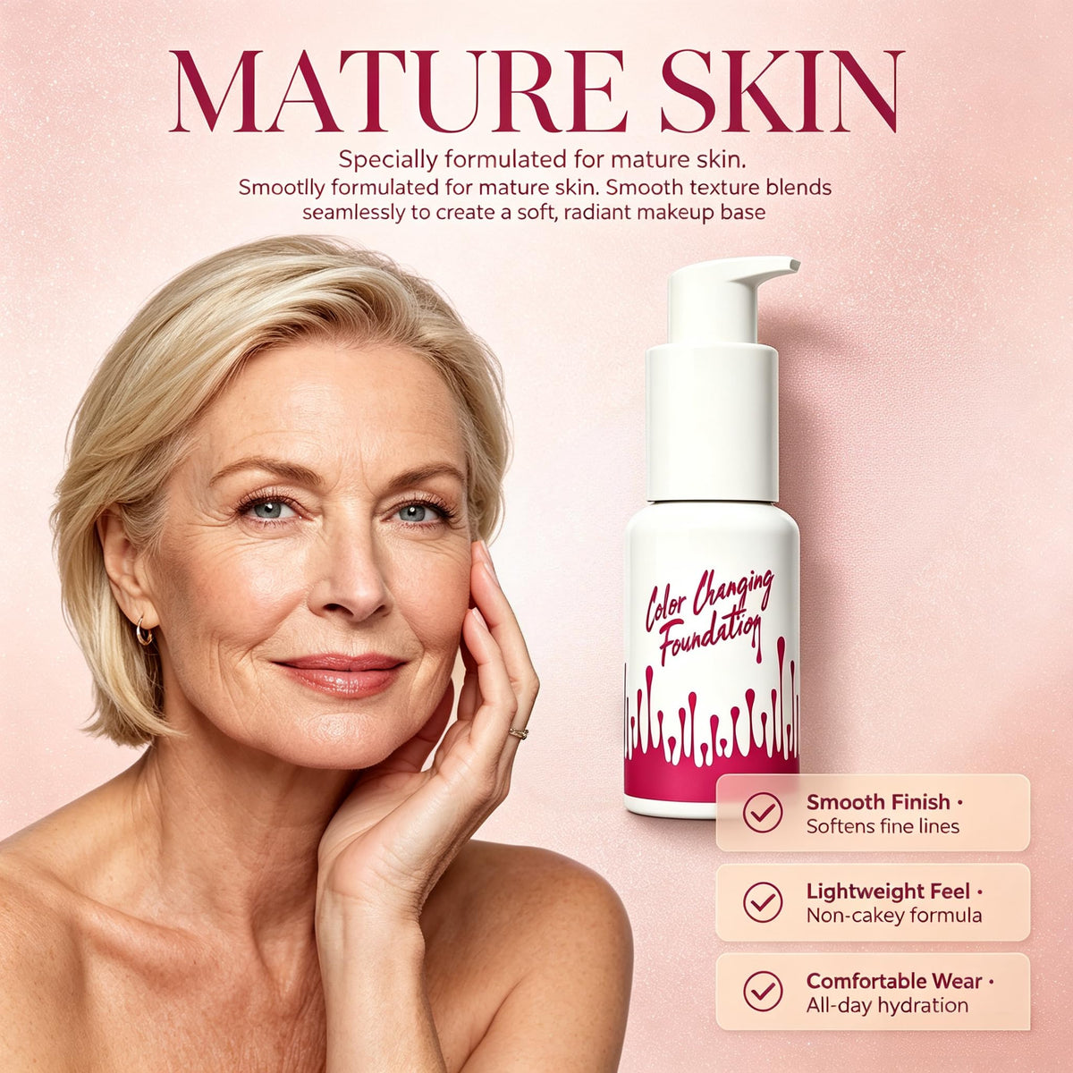 Color Changing Foundation for Mature Skin, Natural Finish