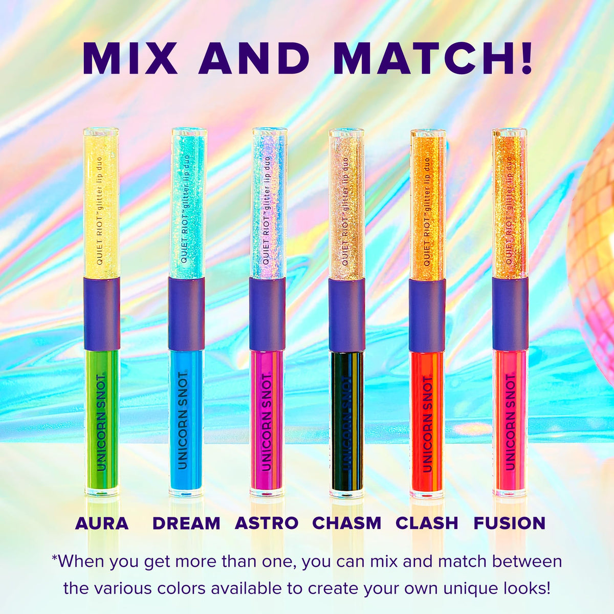UNICORN SNOT Quiet Riot Glitter Lip Duo | 2-in-1 Set: Matte Lipstick & Plastic-Free Glitter | 0.15oz Black Lipstick & 0.16oz Gloss, Chasm