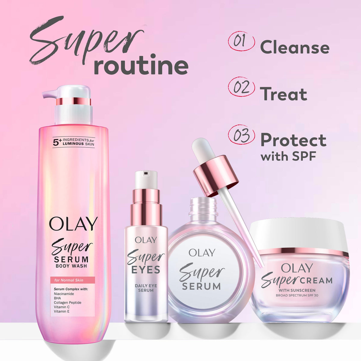 Olay Super Serum Trial Size - Niacinamide, Vitamin C & E, Collagen Peptide, AHA - 5-in-1 Skin Care Benefits - Healthy Glow, Brightening, Hydrating, Smoothing, Firming, Evens Tone, Anti-Aging, 0.4 Oz