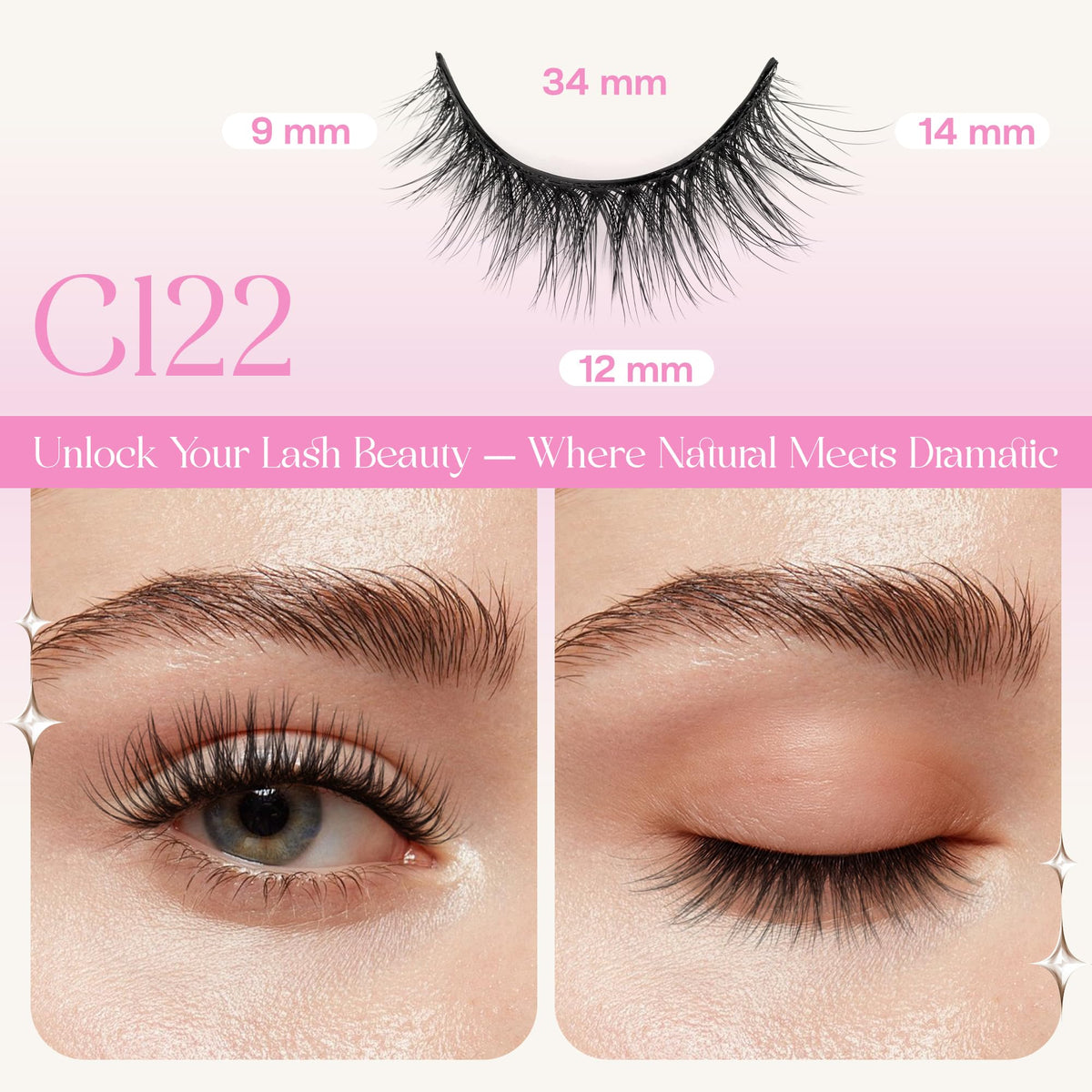 CALAILIS Self Adhesive Eyelashes Natural Look Wispy Press On Lashes No Glue Need Eyelashes 5 Pairs Reusable Cat Eye Self-adhesive False Lashes (C122)