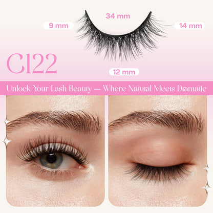 CALAILIS Self Adhesive Eyelashes Natural Look Wispy Press On Lashes No Glue Need Eyelashes 5 Pairs Reusable Cat Eye Self-adhesive False Lashes (C122)
