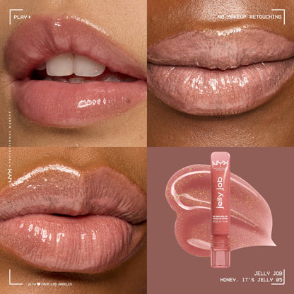 NYX PROFESSIONAL MAKEUP Jelly Job Lip Gloss, Lip Tint Gloss with Full-Bodied, Smoothing, and Hyper-Glossy Shine - Honey, It's Jelly (Nude Pearl Shimmer)
