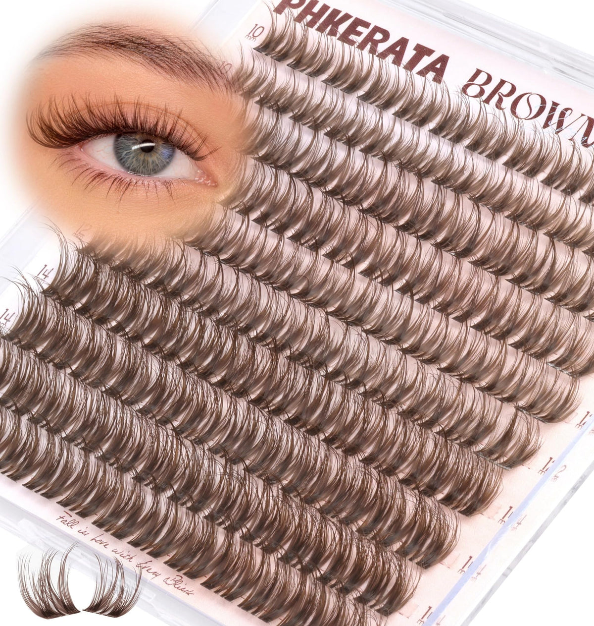 PHKERATA Short Brown Lash Clusters 10-14mm Wispy Eyelash Clusters Fluffy