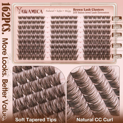 Yawamica Wispy Brown Lash Clusters Fluffy Brown Eyelash Clusters 9-16mm