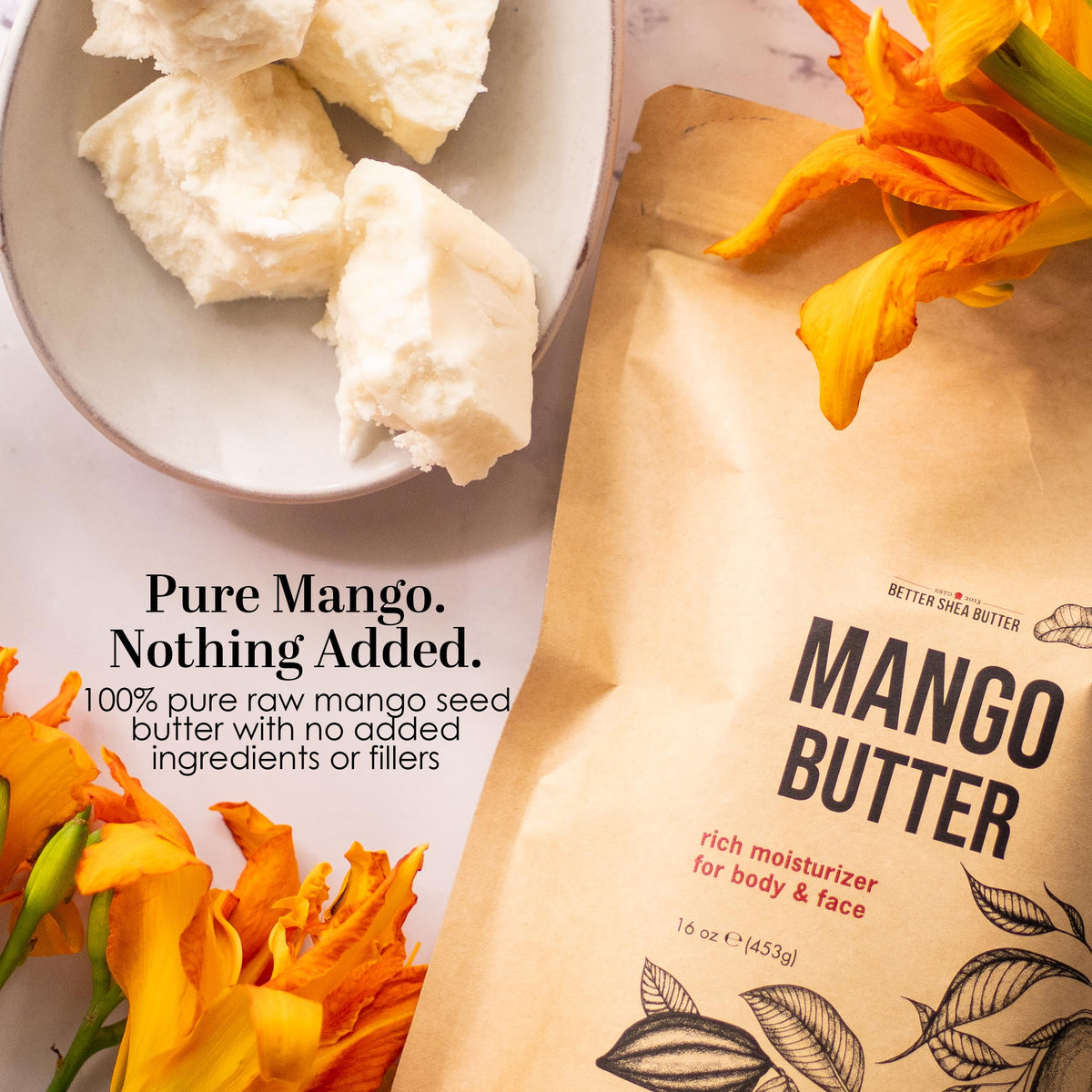 Mango Butter - 100% Pure Raw Mango Seed Butter Unrefined, 8 oz Block