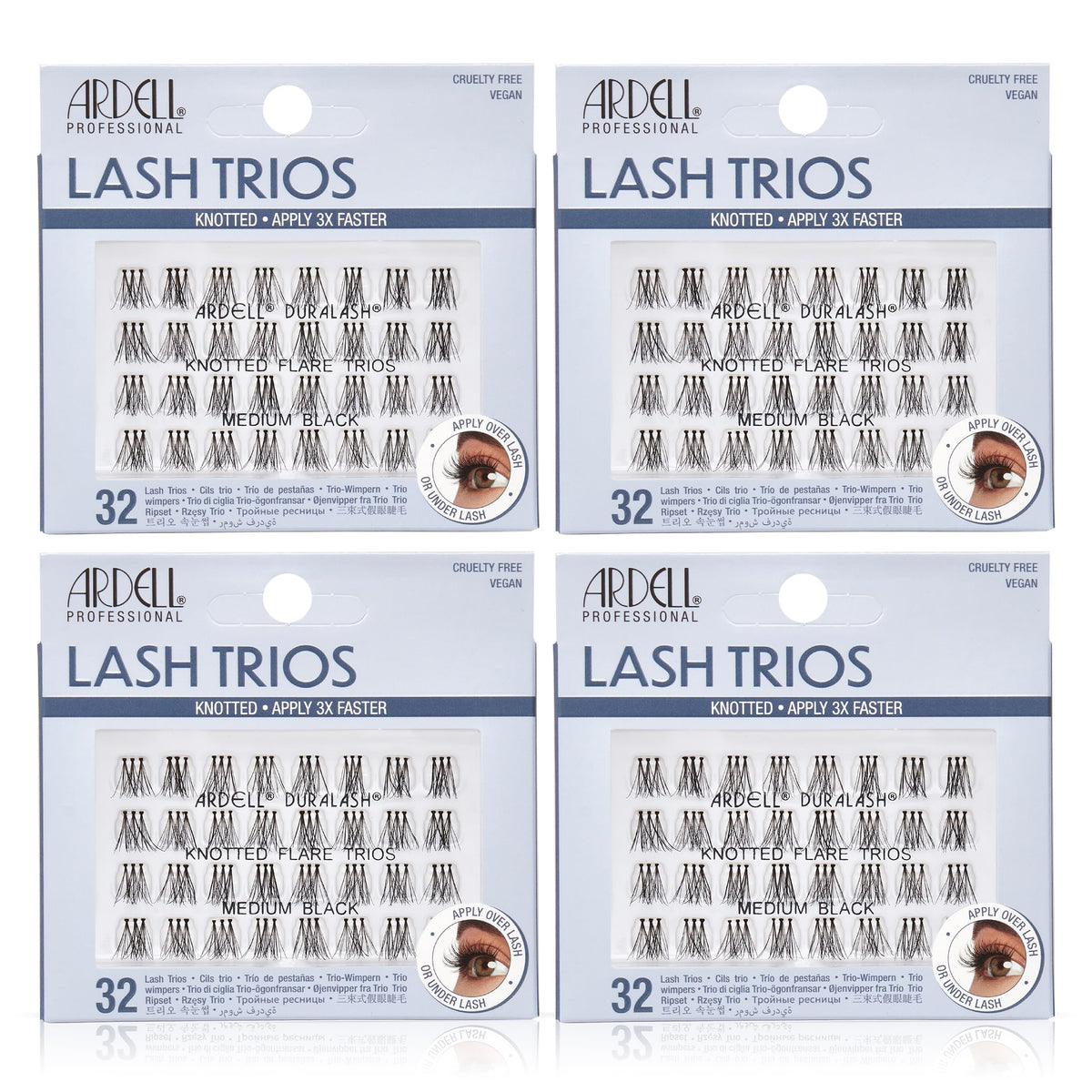Ardell Knotted Flare Lashes Trios Lash Clusters Medium Black, 32 Ct, 4 Pack