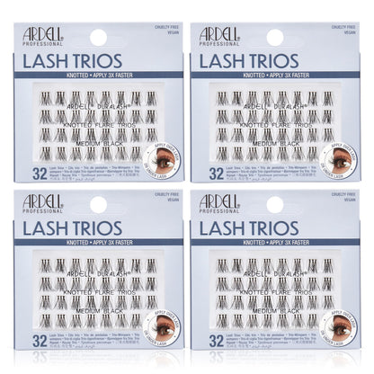 Ardell Knotted Flare Lashes Trios Lash Clusters Medium Black, 32 Ct, 4 Pack