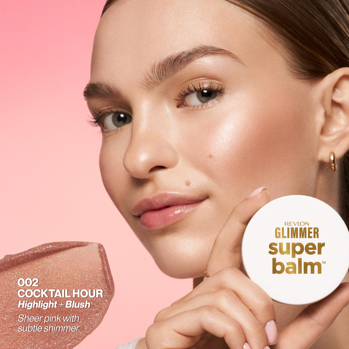 Revlon Glimmer Super Balm, Multi-Use Makeup, 002 Cocktail Hour, 0.06 oz
