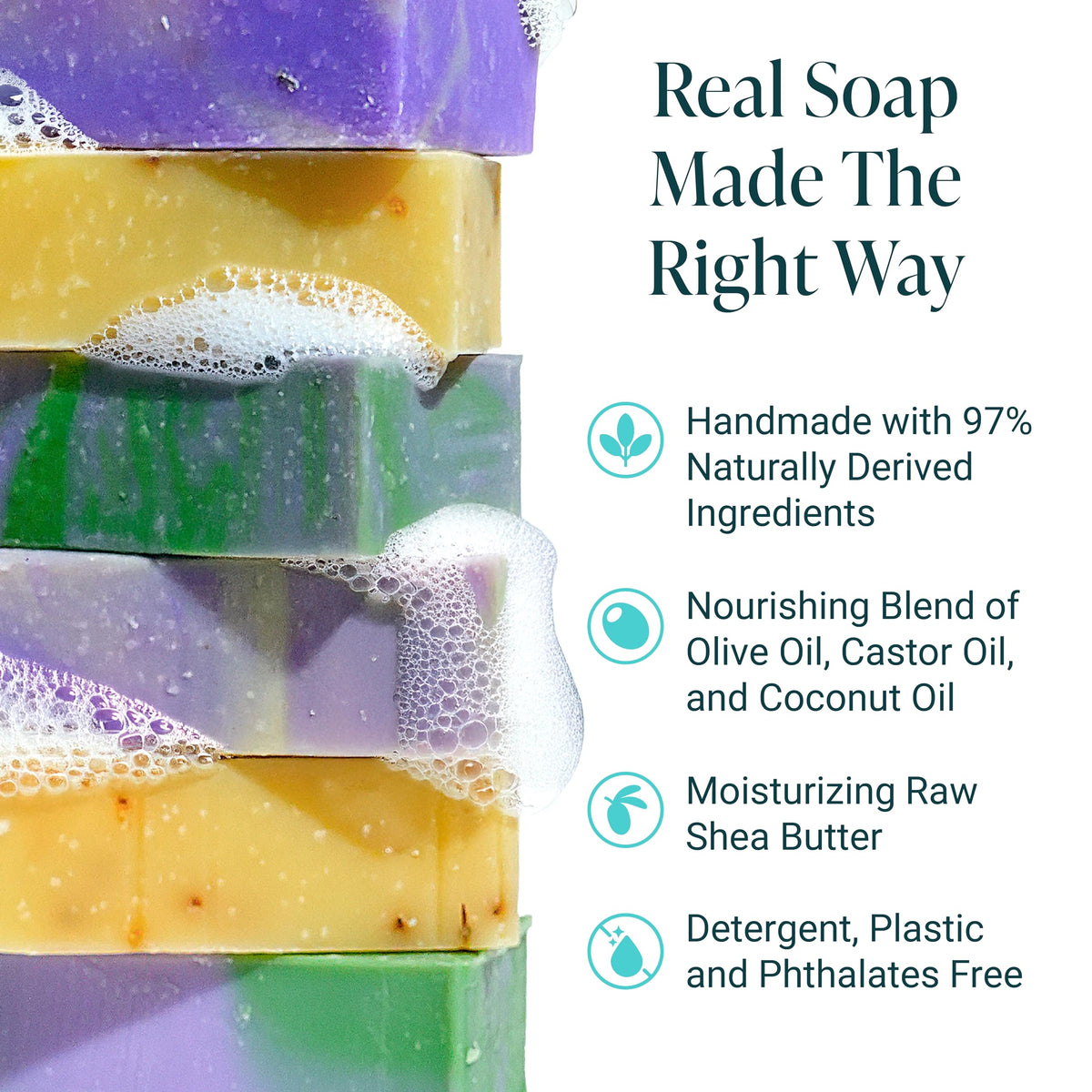 The Bubble Factory Handmade Natural Bath & Body Soap Bar, Vegan, All-Natural, Palm Oil Free, Made in USA with Shea Butter + Essential Oils, Lavender Collection, 3 Bars