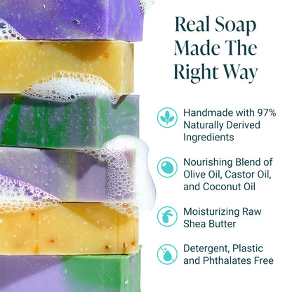 The Bubble Factory Handmade Natural Bath & Body Soap Bar, Vegan, All-Natural, Palm Oil Free, Made in USA with Shea Butter + Essential Oils, Lavender Collection, 3 Bars