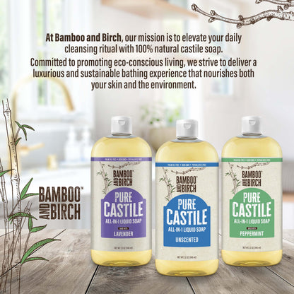 BAMBOO AND BIRCH Pure Castile Soap Liquid, Unscented, 32 oz