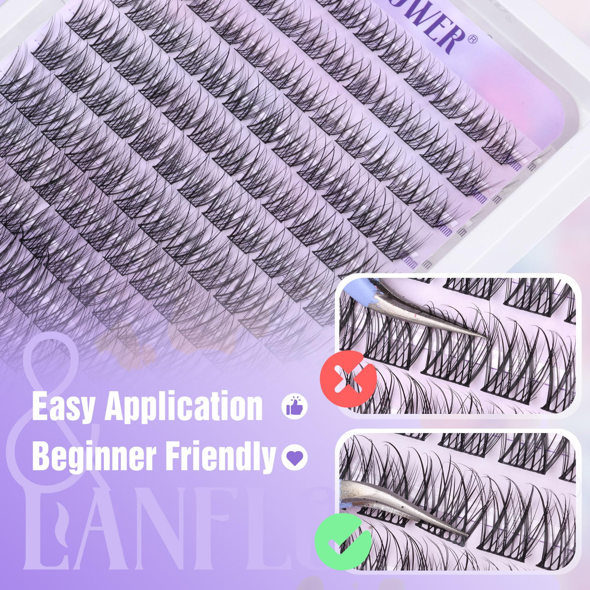 Natural Lash Clusters Kit Wispy Lash Extension Kit Waterproof Lash Clusters C Curved Cluster Eyelash Extensions Kit 144pcs Individual Lashes 10-16mm Eyelash Extension Kit by Lanflower