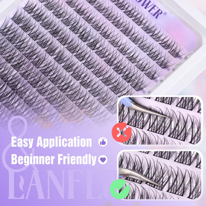 Natural Lash Clusters Kit Wispy Lash Extension Kit Waterproof Lash Clusters C Curved Cluster Eyelash Extensions Kit 144pcs Individual Lashes 10-16mm Eyelash Extension Kit by Lanflower