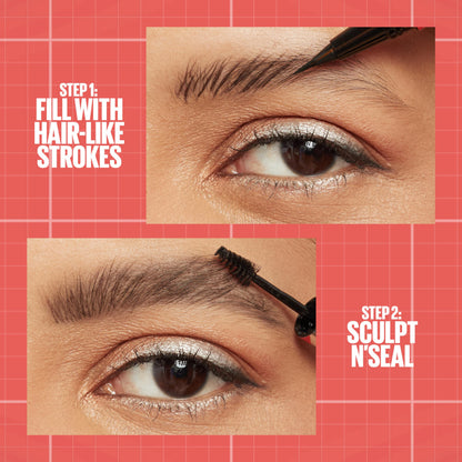 Maybelline Build-A-Brow 2-in-1 Brow Pen and Sealing Eyebrow Gel, Eyebrow Makeup for Real-Looking, Fuller Brows, Ash Brown, 1 Count