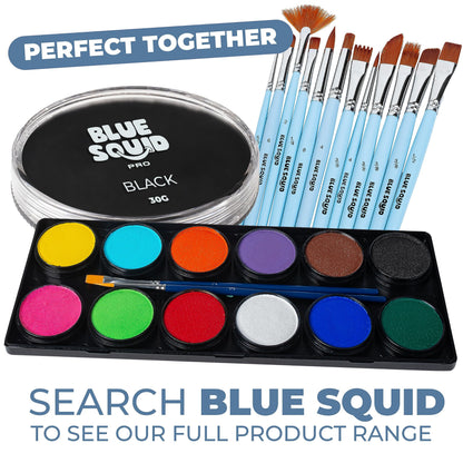 Blue Squid Face Paint Water Based Single Cake Professional Face Paint & Body Paint - Water Activated, Kids Adults Face Painting for Costume, Halloween Makeup, Cosplay - Classic Black Face Paint 30g
