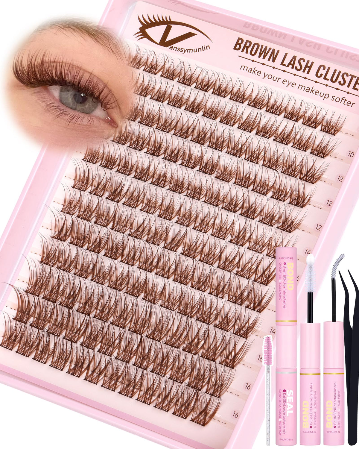 Natural Brown Lash Clusters Kit Wispy Eyelashes Clusters Kit