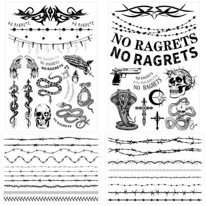 Temporary Fake Barbed Wire Tramp Stamp Realistic Tattoo Stickers for Adult Women Men,Neck Spine Wicked Tattoos for Halloween,Parties 4 sheets A (45+ styles)