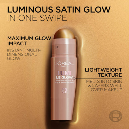 L'Oreal Paris True Match Lumi Le Glow Highlighter Stick, Luminous, Satin, Glowy Highlighter for Face and Body, 630 Crème Chic, 0.17 Oz