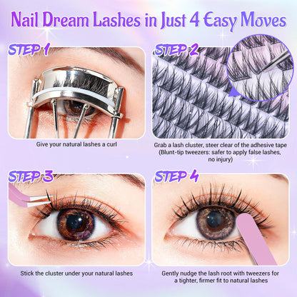 Self Adhesive Eyelashes, Individual Lashes Clusters for Fluffy Lash Clusters Kit, Pre Lash Glue Wispy Cluster Eyelash Extensions Kit Easy to Apply 120 PCs 8mm 10mm 12mm 14mm