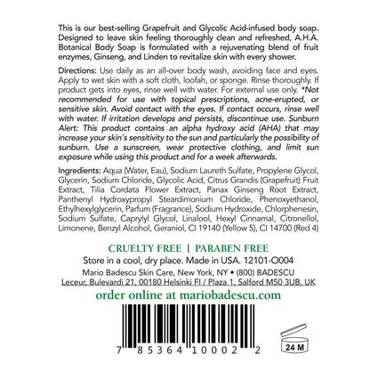 Mario Badescu AHA Botanical Body Wash Moisturizing, Clarifying and Gentle Exfoliating Body Wash for Brighter, Softer and Smoother Skin | Soap Infused with Glycolic Acid & Fruit Enzymes | 16 Fl Oz