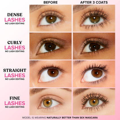 Too Faced Naturally Better Than Sex Mascara|Volumizing and Lengthening Mascara with Bamboo Fibers + Goji Berry,Nourishing for Sensitive Eyes, Vegan,Cruelty-Free Eye Makeup,Black,Travel Size,0.16 Fl Oz