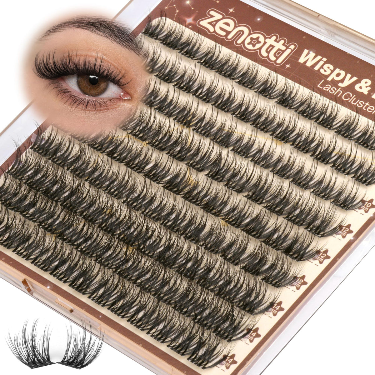 Wispy Lash Clusters Short 10-14mm Natural Eyelash Clusters Fluffy Cluster Eyelash Extensions Soft Individual Lashes with Invisible Band CD Curly for Daily Wear by zenotti