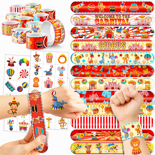 72PCS Carnival Party Favors, Temporary Tattoos & Slap Bracelets Decorations