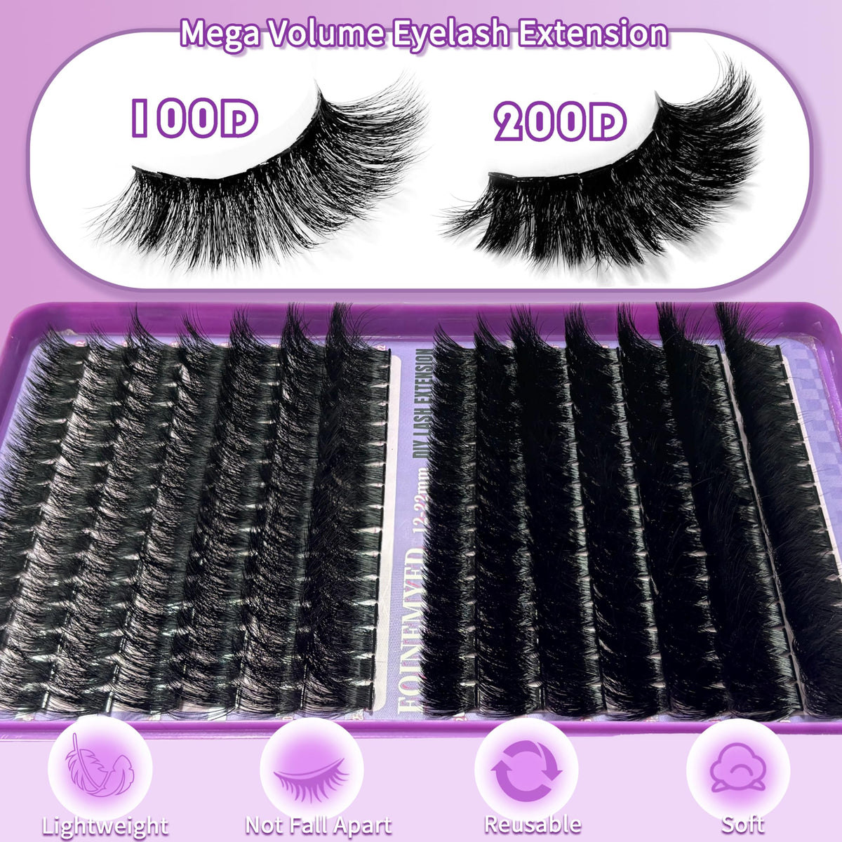 Lash Clusters 100D+200D Thick Volume Eyelash Clusters 12-22mm Long Cluster Lashes Eyelash Extensions Individual Lashes Clusters DIY at Home Eyelashes D Curly Lash Extension by FOINEMYED
