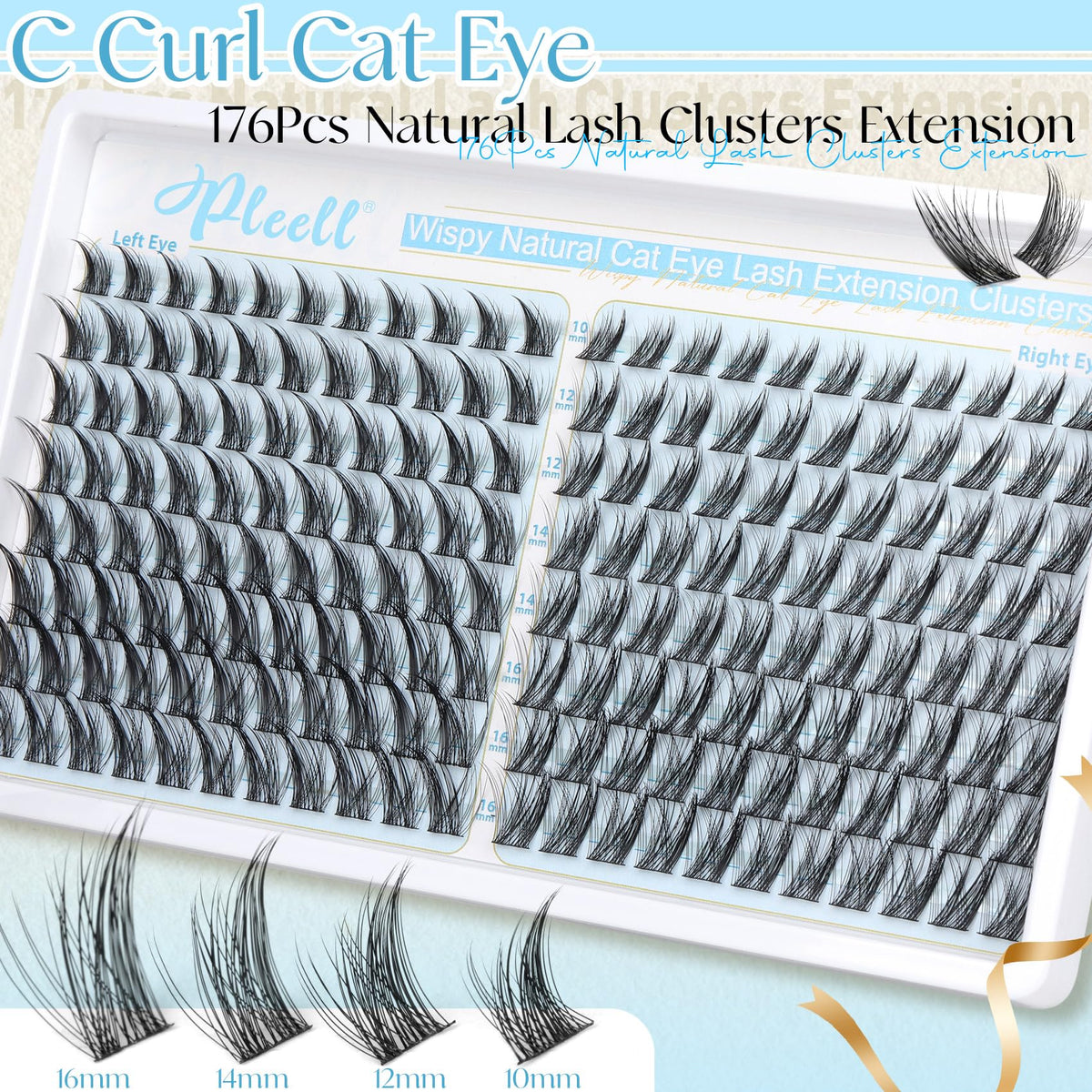 Wispy Lash Clusters Natural Eyelashes Cluster Eyelash Extensions Cat Eye176PCS Individual Lashes Clusters C Curve Eyelash Clusters 10-16MM DIY Lash Extension by Pleell