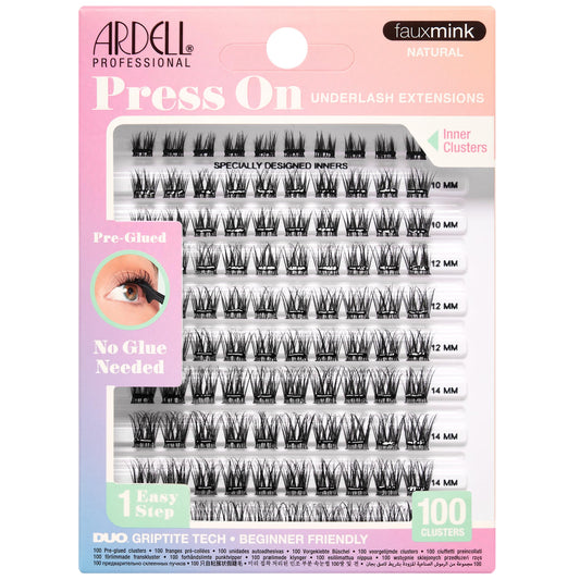 Ardell Press On Lashes Faux Mink Natural – Pre-Glued Underlash Extensions, DIY Lash Clusters, No Glue Needed Cluster Eyelash Extensions, 100 ct