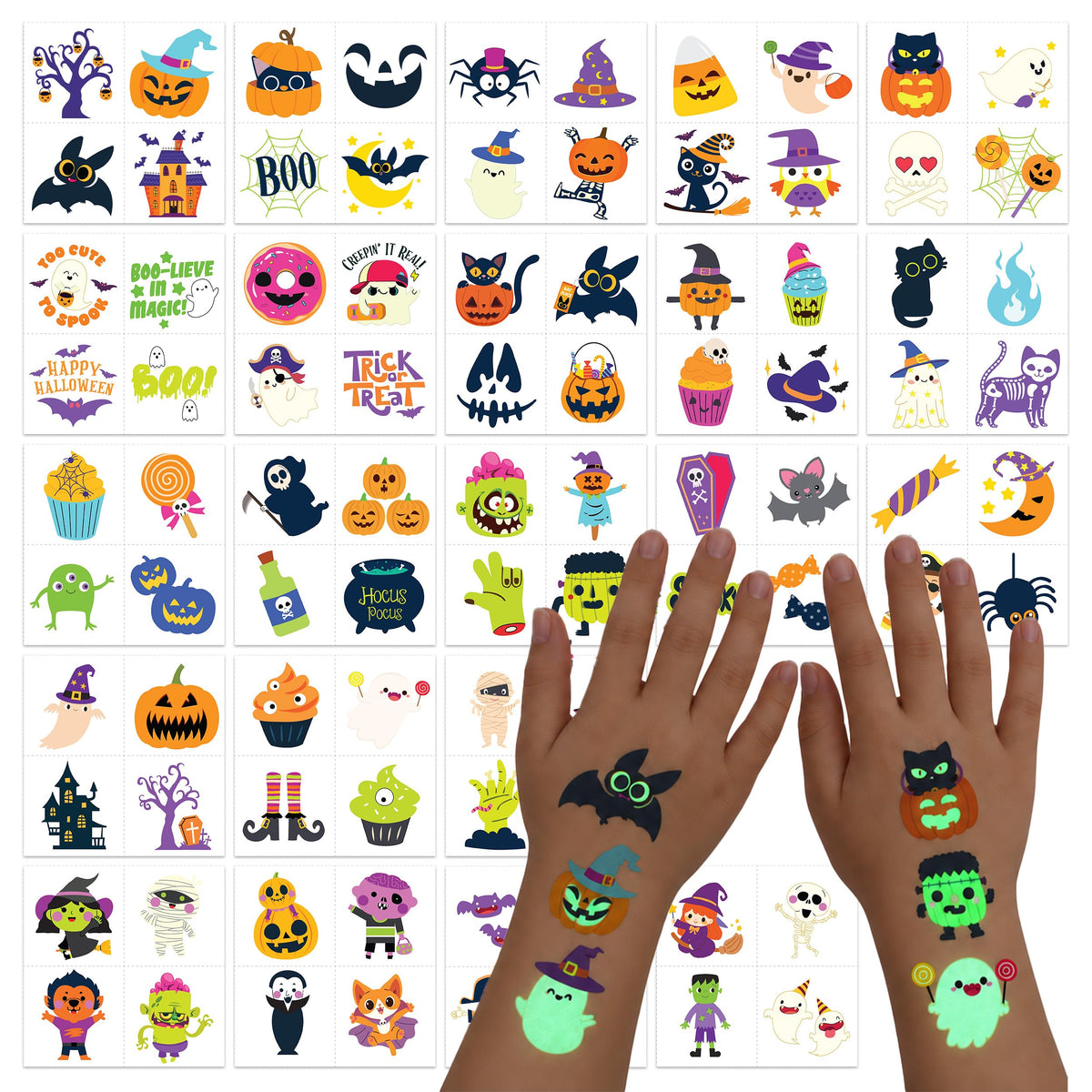 Decorably 304 Halloween Temporary Tattoos for Kids Glow in the Dark Tattoos