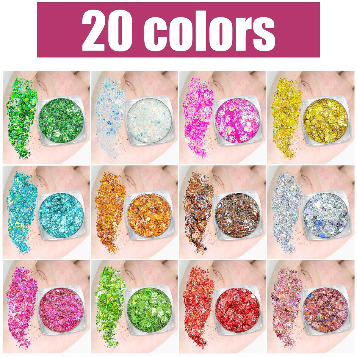 Body Glitter Face Glitter Makeup Festival Glitter, 20 Colors Face and Body Glitter Gel, Hair Glitter Gel, Body Makeup