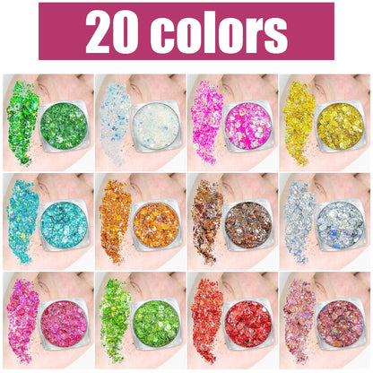 Body Glitter Face Glitter Makeup Festival Glitter, 20 Colors Face and Body Glitter Gel, Hair Glitter Gel, Body Makeup