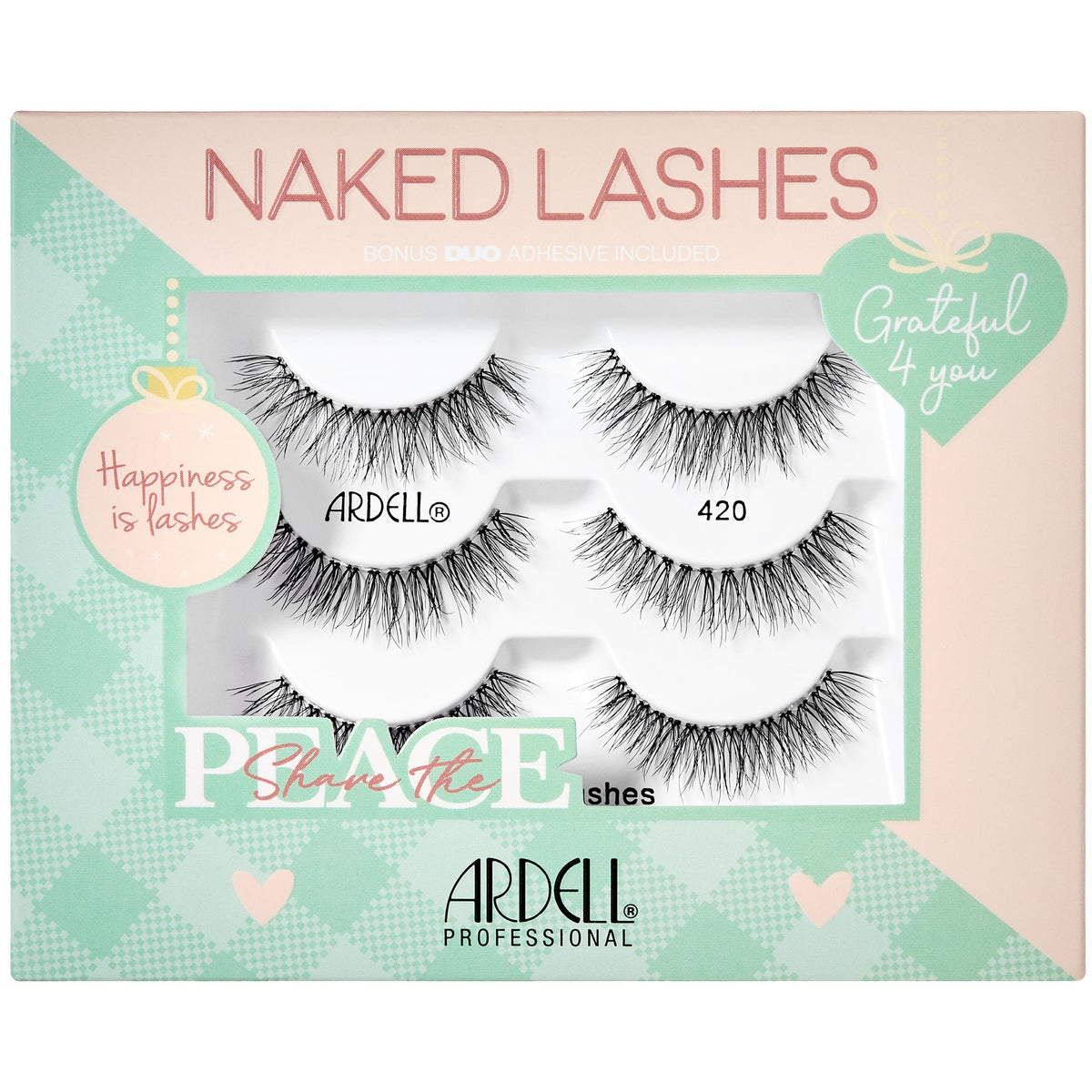 Ardell Naked Lashes 420 – Natural Look False Eyelashes with Bonus Duo Adhesive, Soft & Fluffy Wispy Lashes Strips, Holiday Gift Set, 3 Pairs