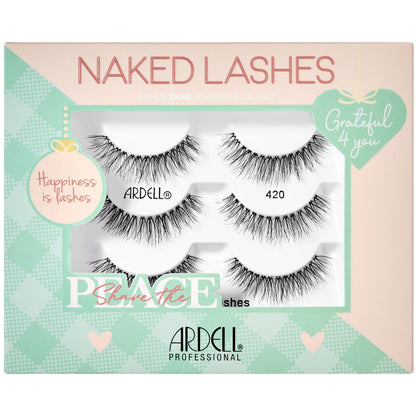 Ardell Naked Lashes 420 – Natural Look False Eyelashes with Bonus Duo Adhesive, Soft & Fluffy Wispy Lashes Strips, Holiday Gift Set, 3 Pairs