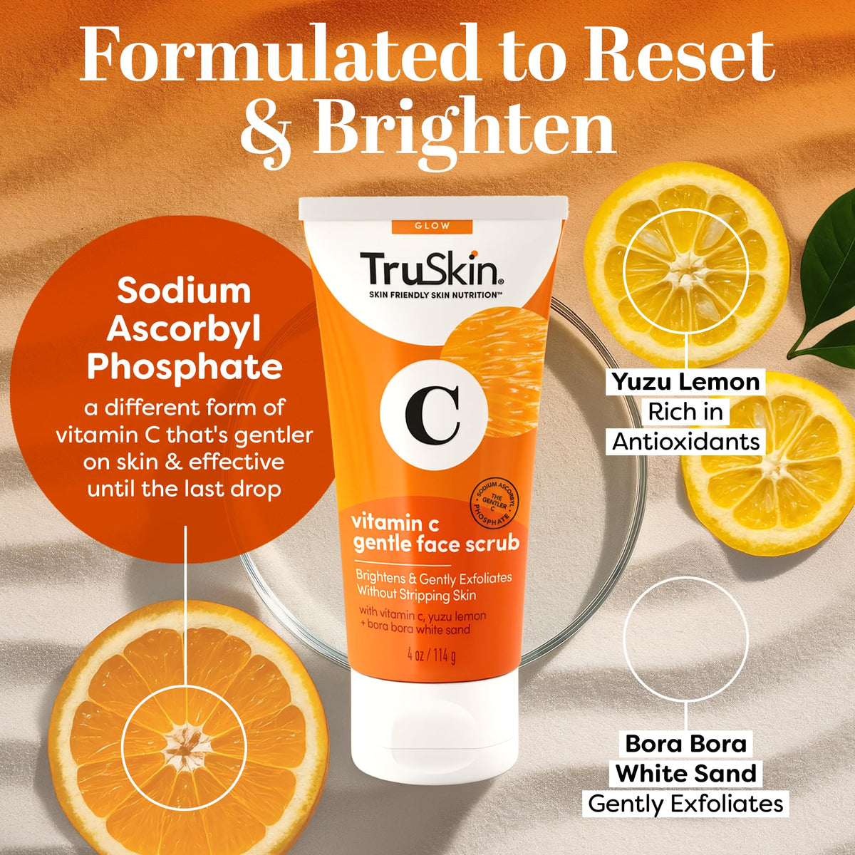 TruSkin Vitamin C Brightening Face Scrub with Yuzu Lemon, 4 fl oz