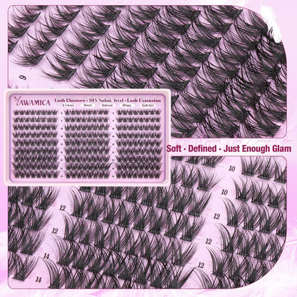Wispy Lash Clusters Natural Fluffy Eyelash Clusters Lashes 8-14mm Short Cluster Eyelash Extensions 216pcs D Curl Individual Lashes DIY Extensions at Home for Beginners by Yawamica