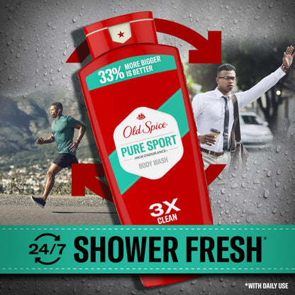 Old Spice Refreshing Body Wash for Men, High Endurance, 3X Defense, 24/7 Shower Fresh with Long Lasting Scent, Pure Sport Scent, 24 oz (Pack of 4)