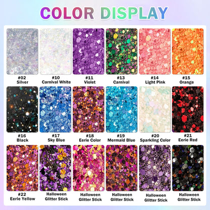 IONSGAKO Halloween Body Glitter Stick,Black Orange Purple Hair Face Glitter