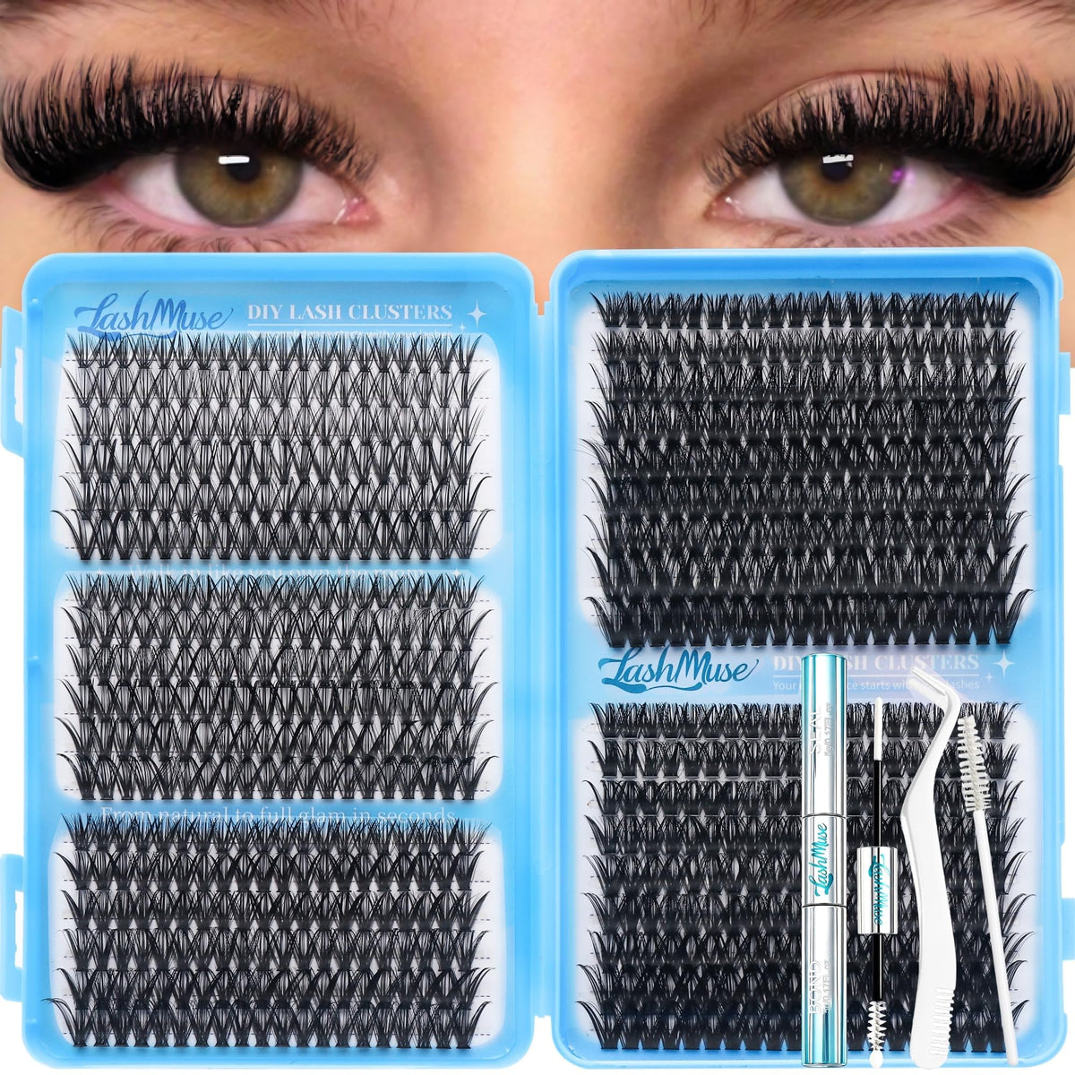 720Pcs Lash Clusters Kit Wispy Volume 30D 40D 50D 60D Cat‑Eye Doll‑Eye Look