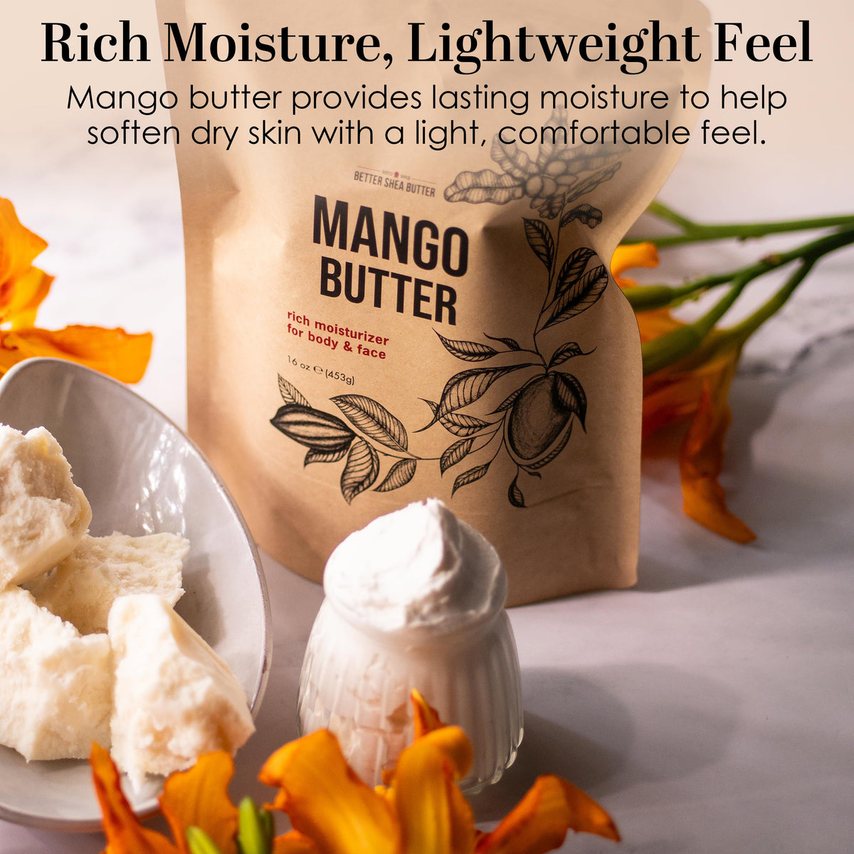 Mango Butter - 100% Pure Raw Mango Seed Butter Unrefined, 8 oz Block