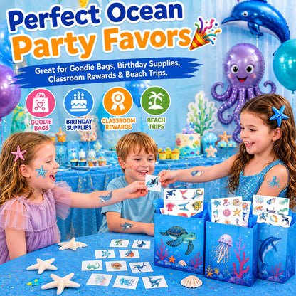 120 PCS Temporary Tattoos for Kids - Ocean Sea Animal Shark Whale Fish |