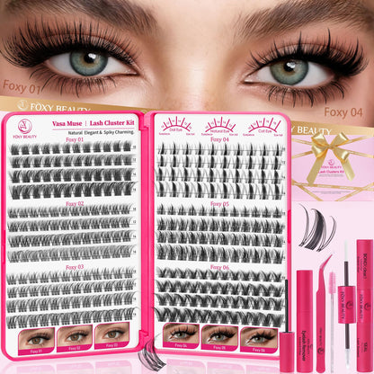 Foxy Beauty Lash Clusters Kit Lashes Wispy Lash Clusters Natural Eyelash Clusters Manga spikes Cluster Eyelash Extensions invisible Band Fairy Eyelashes with Lash glue & Seal remover tweezers 10-16mm