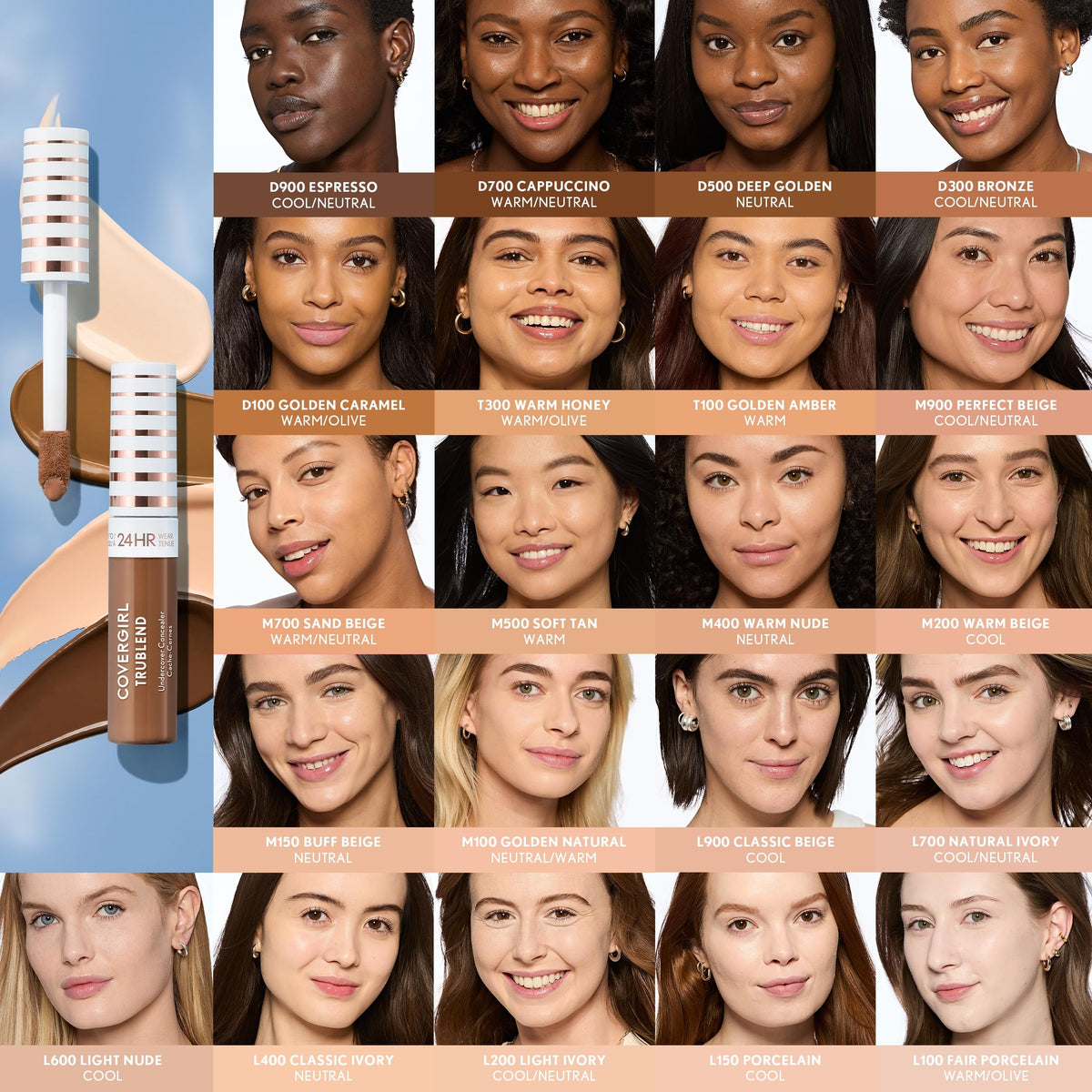 COVERGIRL TruBlend Undercover Concealer, Buildable, Full Coverage, 24-Hour Wear, Matte Finish - L400 Classic Ivory