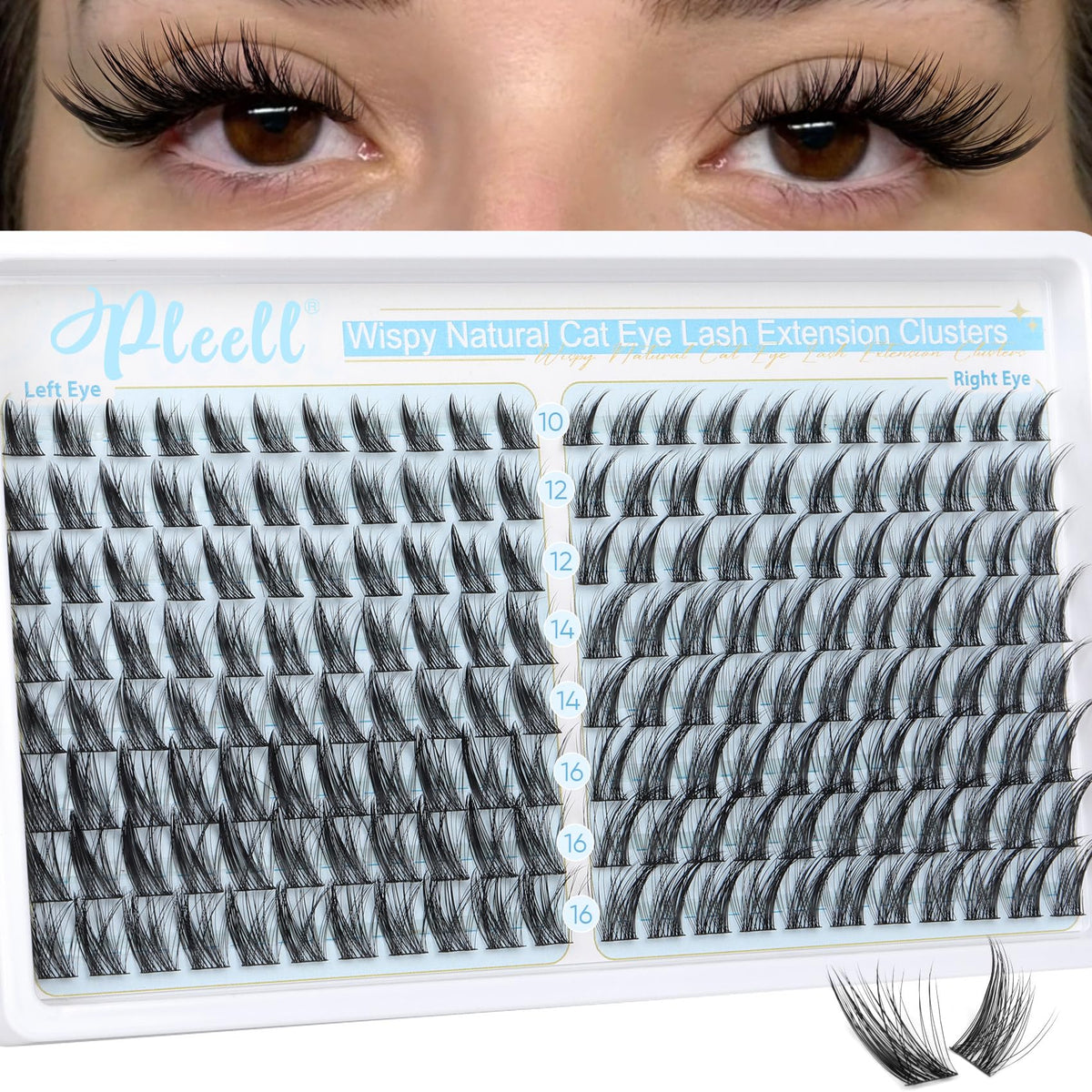 Wispy Lash Clusters Natural Eyelashes Cluster Eyelash Extensions Cat Eye176PCS Individual Lashes Clusters C Curve Eyelash Clusters 10-16MM DIY Lash Extension by Pleell